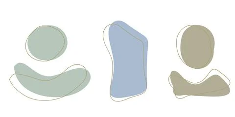 Set of organic irregular blob shapes with stroke line. Blue Stockillustratie