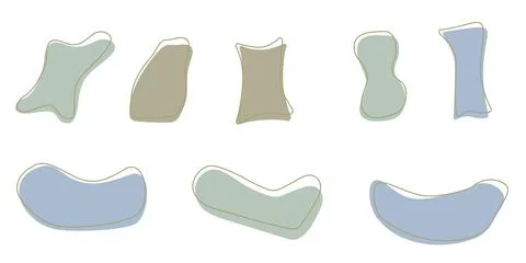 Set of organic irregular blob shapes with stroke line. Blue Stockillustratie