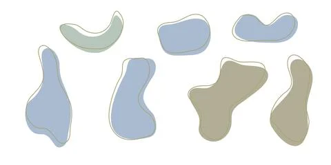 Set of organic irregular blob shapes with stroke line. Blue Stock Illustration