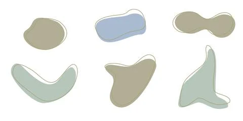 Set of organic irregular blob shapes with stroke line. Blue Stock Illustration