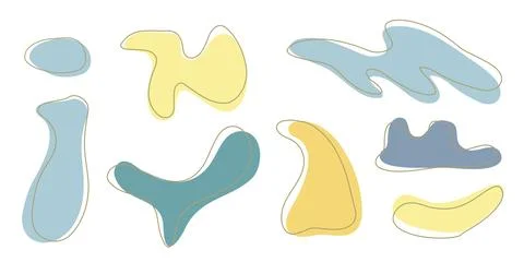 Set of organic irregular blob shapes with stroke line. Green Stock Illustration