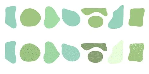 Set of organic irregular green blob shapes with decorative Stock Illustration