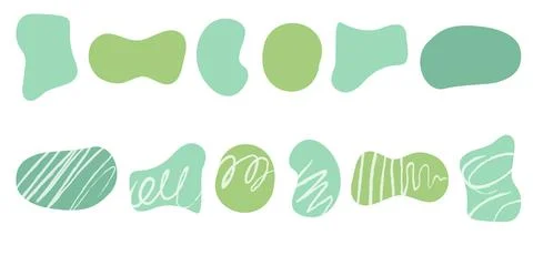 Set of organic irregular green blob shapes with hand drawn Stock Illustration