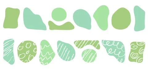 Set of organic irregular green blob shapes with hand drawn Stockillustratie