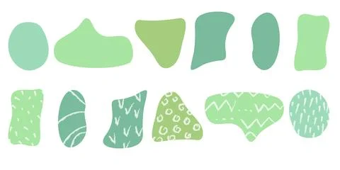 Set of organic irregular green blob shapes with hand drawn Stockillustratie