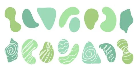 Set of organic irregular green blob shapes with hand drawn Stockillustratie