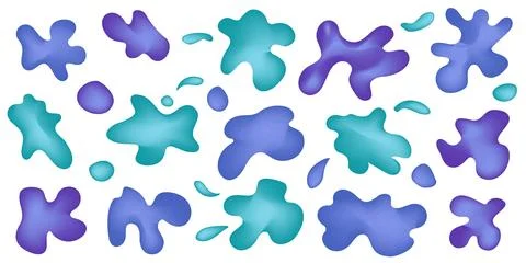 Set of organic irregular mesh blue gradient blob shapes with イラスト素材