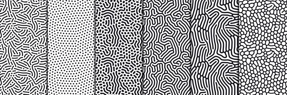 Set of organic seamless patterns with rounded lines, drips. Diffusion reaction 스톡 일러스트