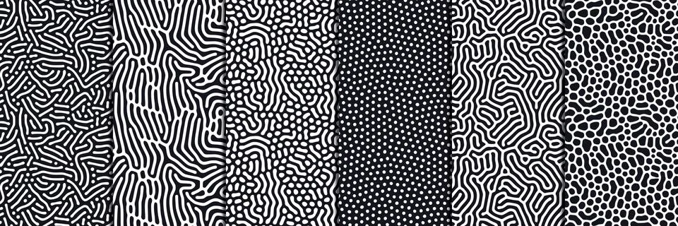 Set of organic seamless patterns with rounded lines, drips. Diffusion reaction Stock Illustration