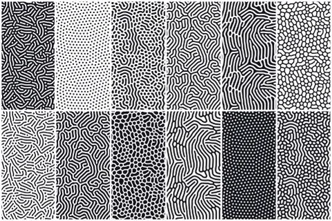 Set of organic seamless patterns with rounded lines, drips. Diffusion reaction Stock Illustration