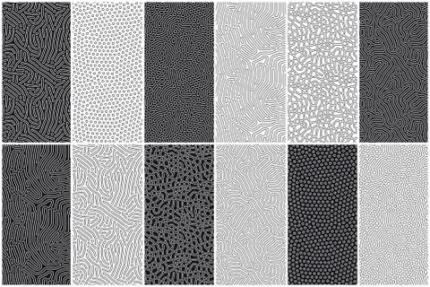 Set of organic seamless patterns with rounded lines, drips. Diffusion reaction Stock Illustration