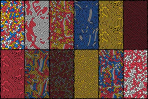 Set of organic seamless patterns with rounded lines, drips. Diffusion reaction Stock Illustration