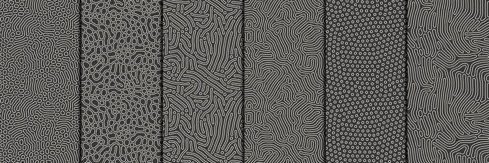 Set of organic seamless patterns with rounded lines, drips. Diffusion reaction Illustrazione stock
