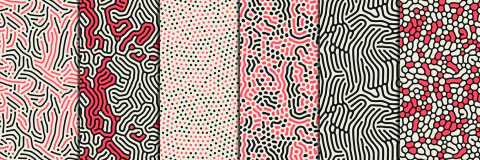 Set of organic seamless patterns with rounded lines, drips. Diffusion reaction Stock Illustration