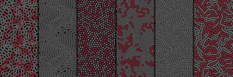 Set of organic seamless patterns with rounded lines, drips. Diffusion reaction Stock Illustration
