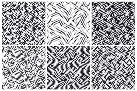 Set of organic seamless patterns with rounded lines, drips. Diffusion reaction Stock Illustration