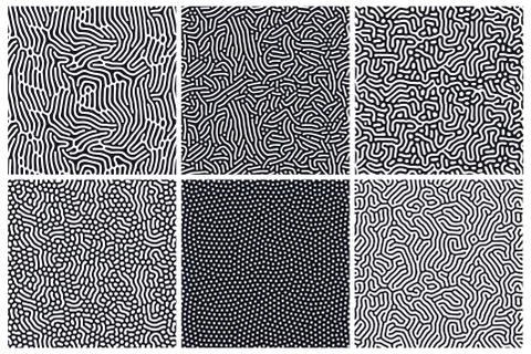 Set of organic seamless patterns with rounded lines, drips. Diffusion reaction Stock Illustration