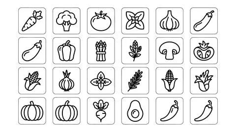 Set of organic vegetable and fresh herb line icons for health. Stock Illustration