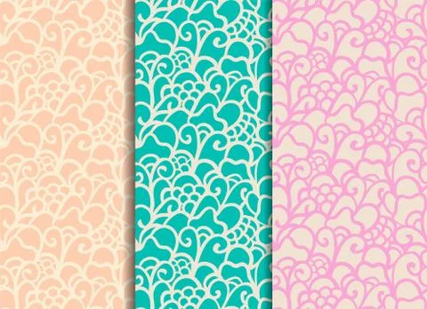Set of oriental seamless floral patterns Stock Illustration