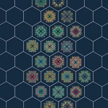 Set in oriental style on hexagons background Stock Illustration