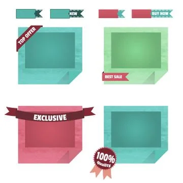 Set of origami frames with curved corners. Collection of design elements in the 库存插图