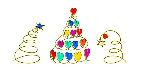Set of original Christmas trees in a linear style Stock Illustration