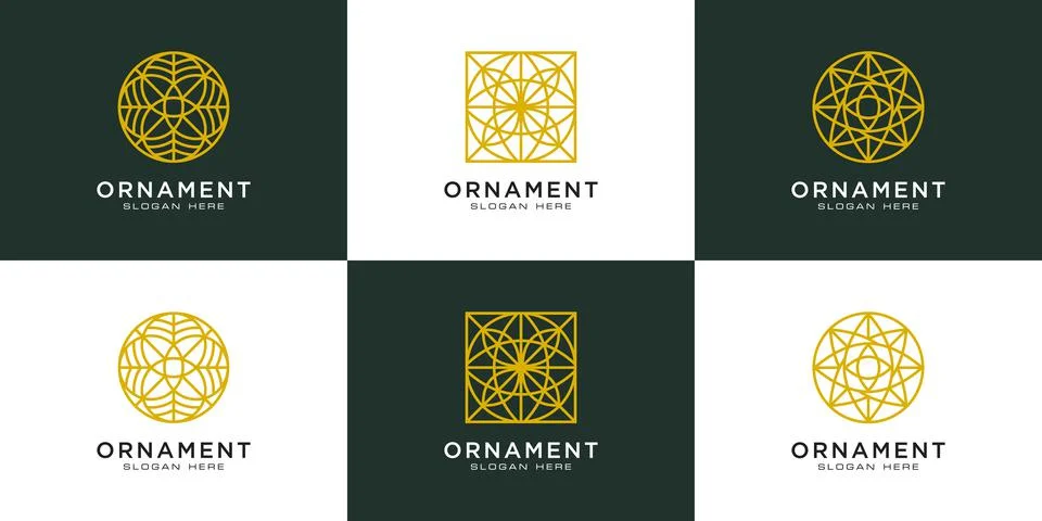 Set of ornament logo design vector line style Stock Illustration