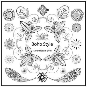 Set ornamental Boho style elements Stock Illustration