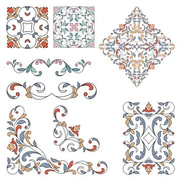 Set of ornamental floral elements for design. Stock Illustration