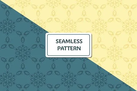 Set of Ornamental geometric seamless pattern. Vector blue and yellow abstract Stock Illustration