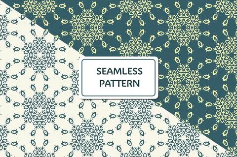 Set of Ornamental geometric seamless pattern. Vector blue and yellow abstract Illustrazione stock