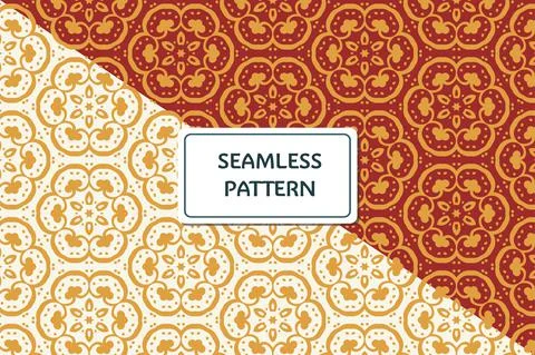 Set of Ornamental geometric seamless pattern. Vector red and yellow abstract Stock Illustration