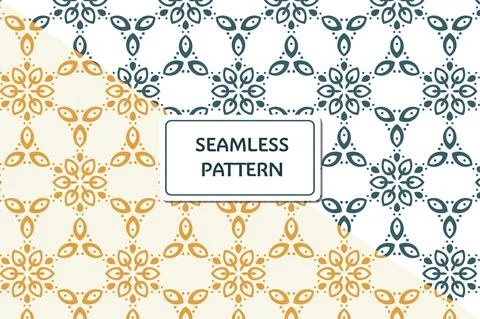 Set of Ornamental geometric seamless pattern. Vector blue and yellow floral Stock Illustration