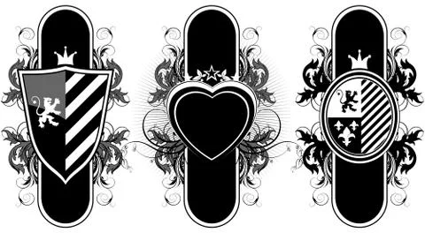 Set of ornamental heraldic elements Stock Illustration