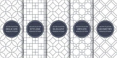 Set of ornamental seamless geometric patterns - symmetric outline textures Stock Illustration
