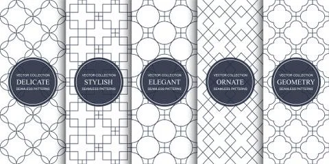 Set of ornamental seamless geometric patterns - symmetric outline textures Illustrazione stock