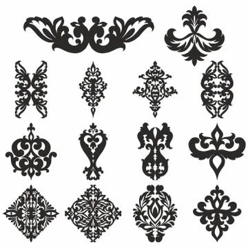 Set of ornamental vector damask illustrations for design Stock Illustration