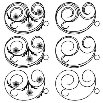Set of ornate floral design elements Stock Illustration