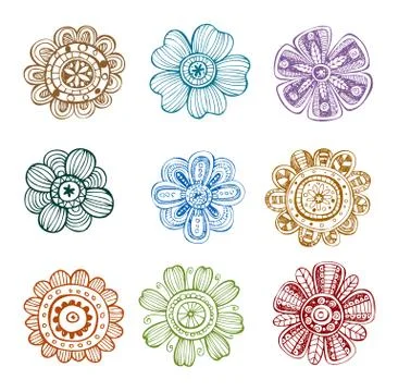 Set of ornate flowers Stock Illustration