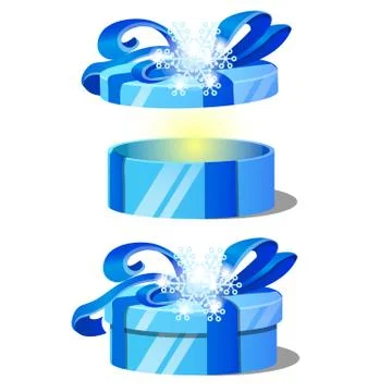 Set of ornate gift boxes with blue lids decorated with snowflake tied with a Stock Illustration
