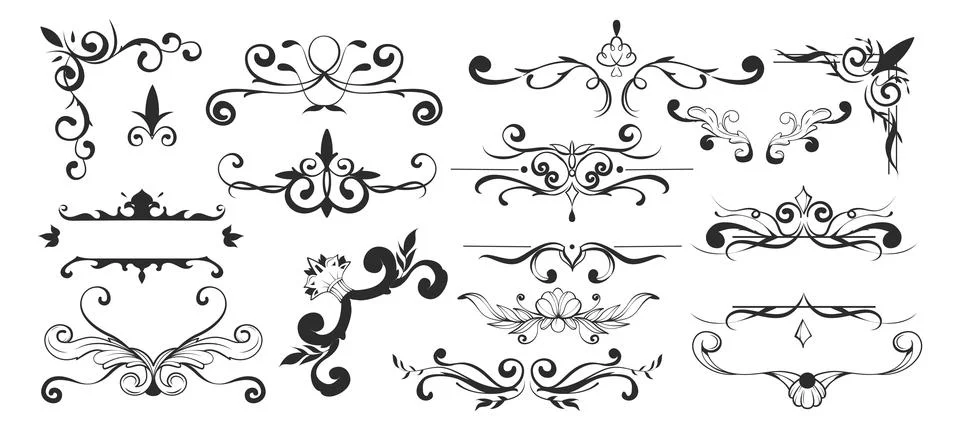 Set of ornate hand drawn frames. Vintage decorative elements or labels with 스톡 일러스트