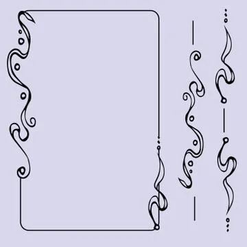 Set of ornate line art frames and borders. Black outline elements for invitat Stock Illustration