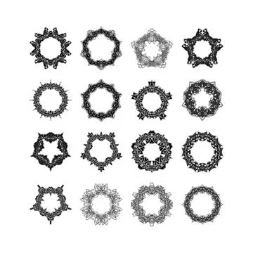 Set of ornate mandala frames and borders. Gothic lace tattoo. Celtic weave with Stock Illustration