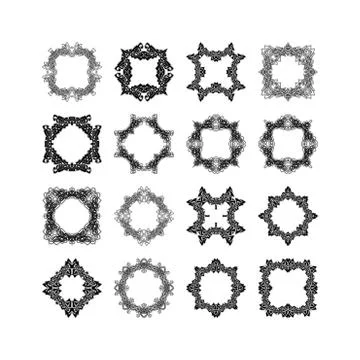 Set of ornate mandala frames and borders. Gothic lace tattoo. Celtic weave with 库存插图