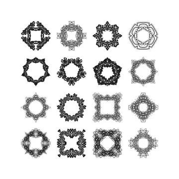 Set of ornate mandala frames and borders. Gothic lace tattoo. Celtic weave with 库存插图