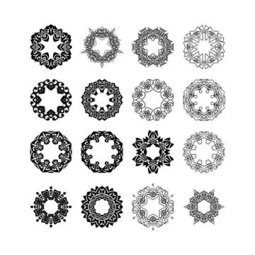 Set of ornate mandala frames and borders. Gothic lace tattoo. Celtic weave with 库存插图