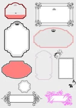 Set of ornate vector frames and ornaments with sample text.  Illustrazione stock