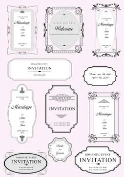 Set of ornate vector frames and ornaments with sample text. perfect as invita Illustrazione stock