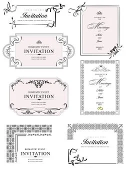 Set of ornate vector frames and ornaments with sample text. perfect as invita Stock Illustration