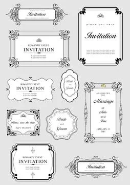 Set of ornate vector frames and ornaments with sample text. perfect as invita Stock Illustration